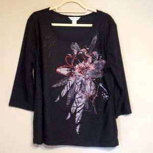 Christopher & Banks Black Scoop Neck 3/4 Sleeve Blouse, XL